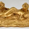 Art Nouveau bronze inkstand with reclining nude