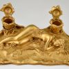 Art Nouveau bronze inkstand with reclining nude