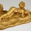 Art Nouveau bronze inkstand with reclining nude