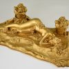 Art Nouveau bronze inkstand with reclining nude