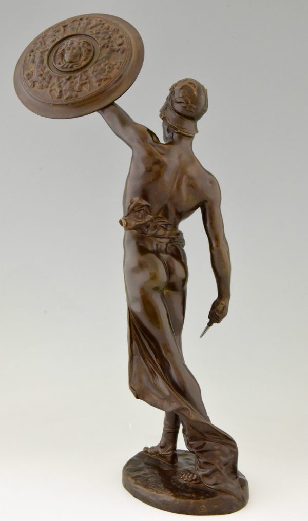 Gladiator, bronze male nude with dagger and shield