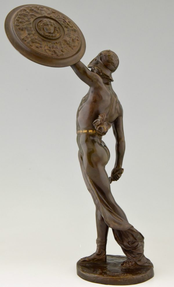 Gladiator, bronze male nude with dagger and shield