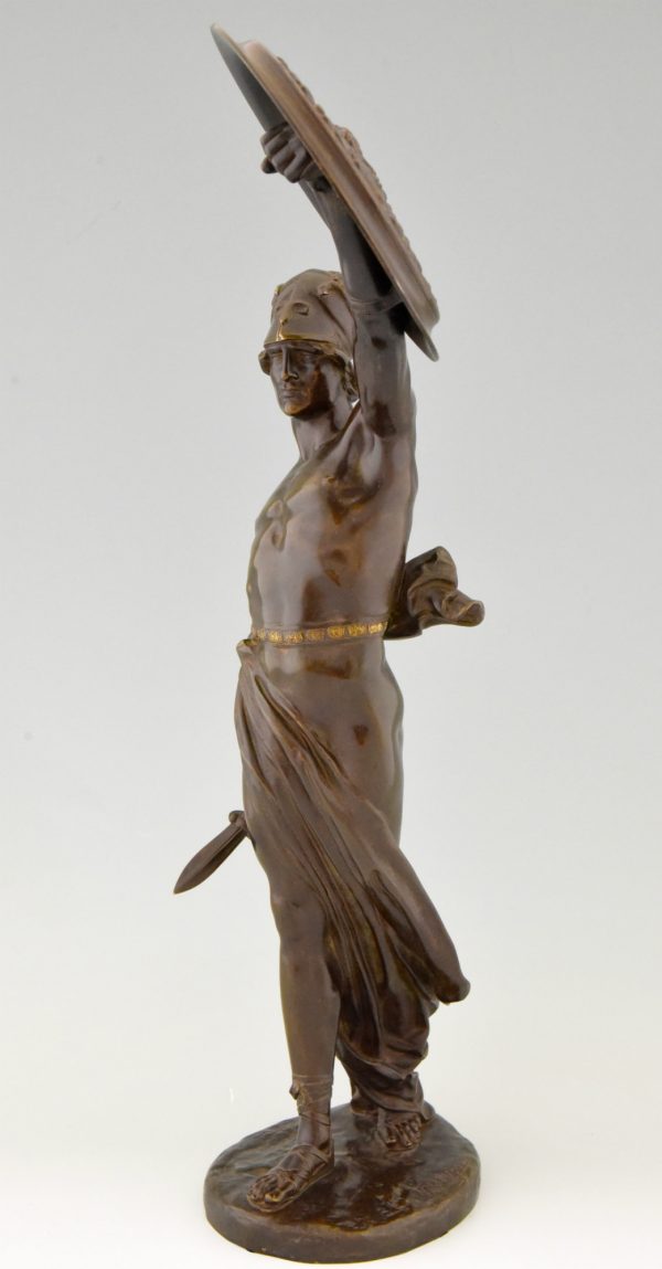 Gladiator, bronze male nude with dagger and shield