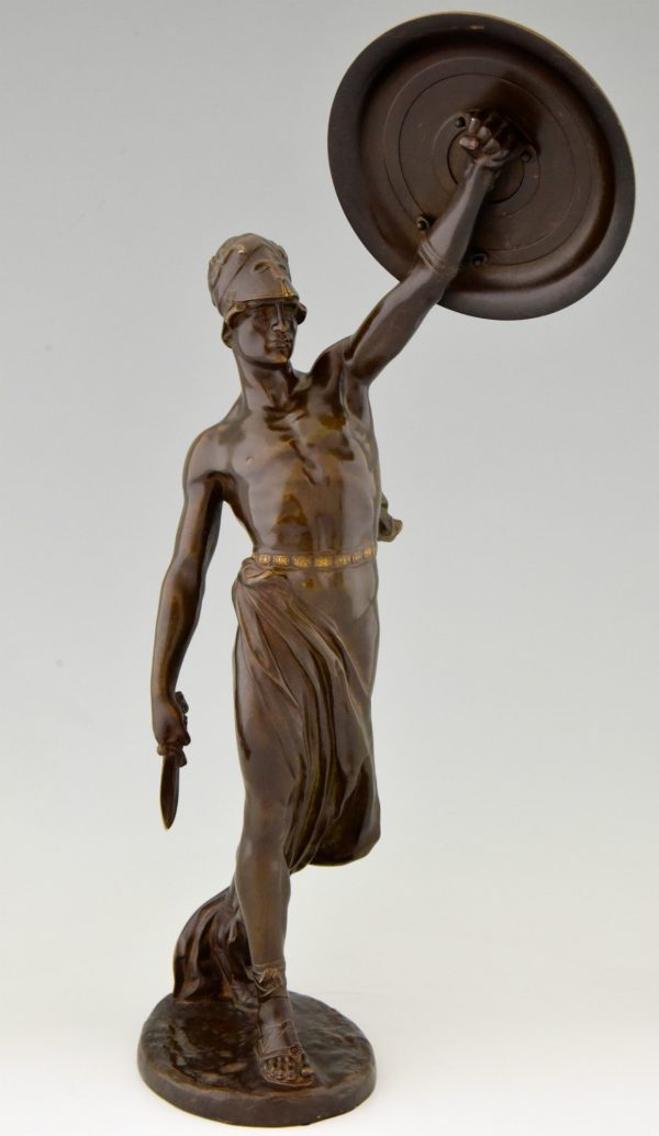 Gladiator, bronze male nude with dagger and shield