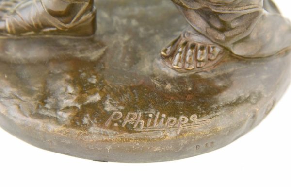 Gladiator, antiek bronzen beeld krijger met schild