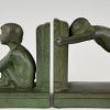 Art Deco bronze bookends boy and girl satyr