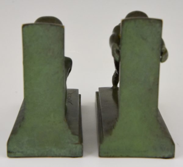 Art Deco bronze bookends boy and girl satyr