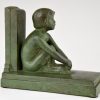 Art Deco bronze bookends boy and girl satyr