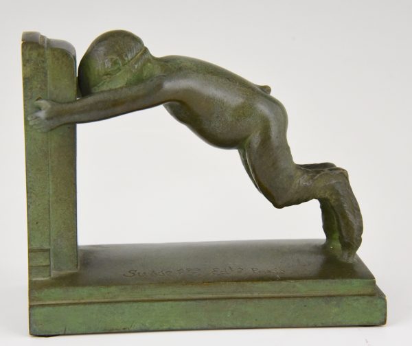 Art Deco Bronze Buchstütze junge Satyr