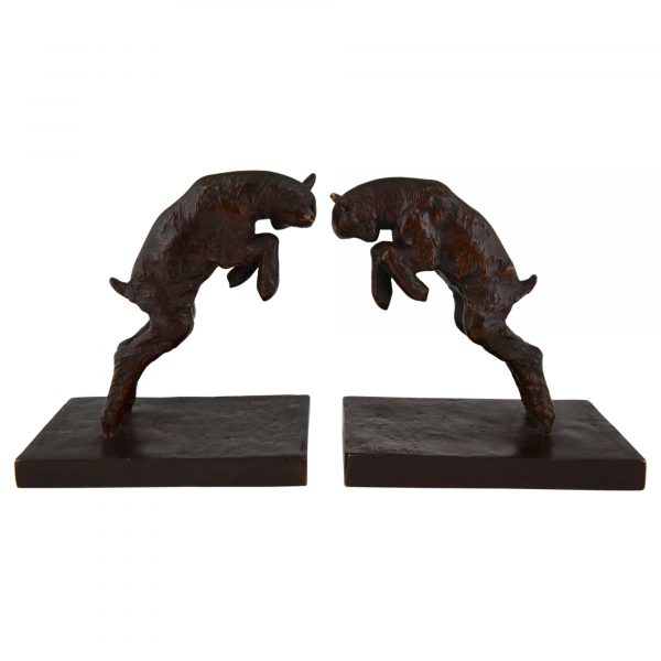 Art Deco bronzen boekensteunen met lammetjes