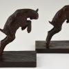 Art Deco bronzen boekensteunen met lammetjes