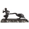 Art Deco bronze sculpture young satyr with geese