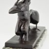 Art Deco bronze sculpture young satyr with geese