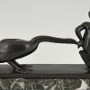 Art Deco bronze sculpture young satyr with geese