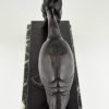Art Deco bronzen beeld jonge sater met ganzen
