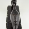 Sculpture Art Deco en bronzen satyre avec oies