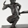 Art Deco bronze sculpture young satyr with geese