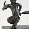 Art Deco Bronze Skuptur junge Satyr mit Gänse