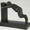 French Art Deco bronze bookends young satyrs