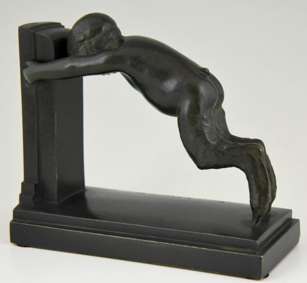 Französchische Art Deco Buchstütze Bronze junge Satyrn