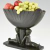 Art Deco bronze fruit of bloemenschaal met twee jongentjes