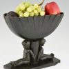 Art Deco bronze fruit of bloemenschaal met twee jongentjes