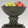 Art Deco Bronze Blumen oder Obst Schale mit zwei Jungen