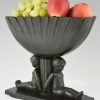 Art Deco bronze fruit of bloemenschaal met twee jongentjes