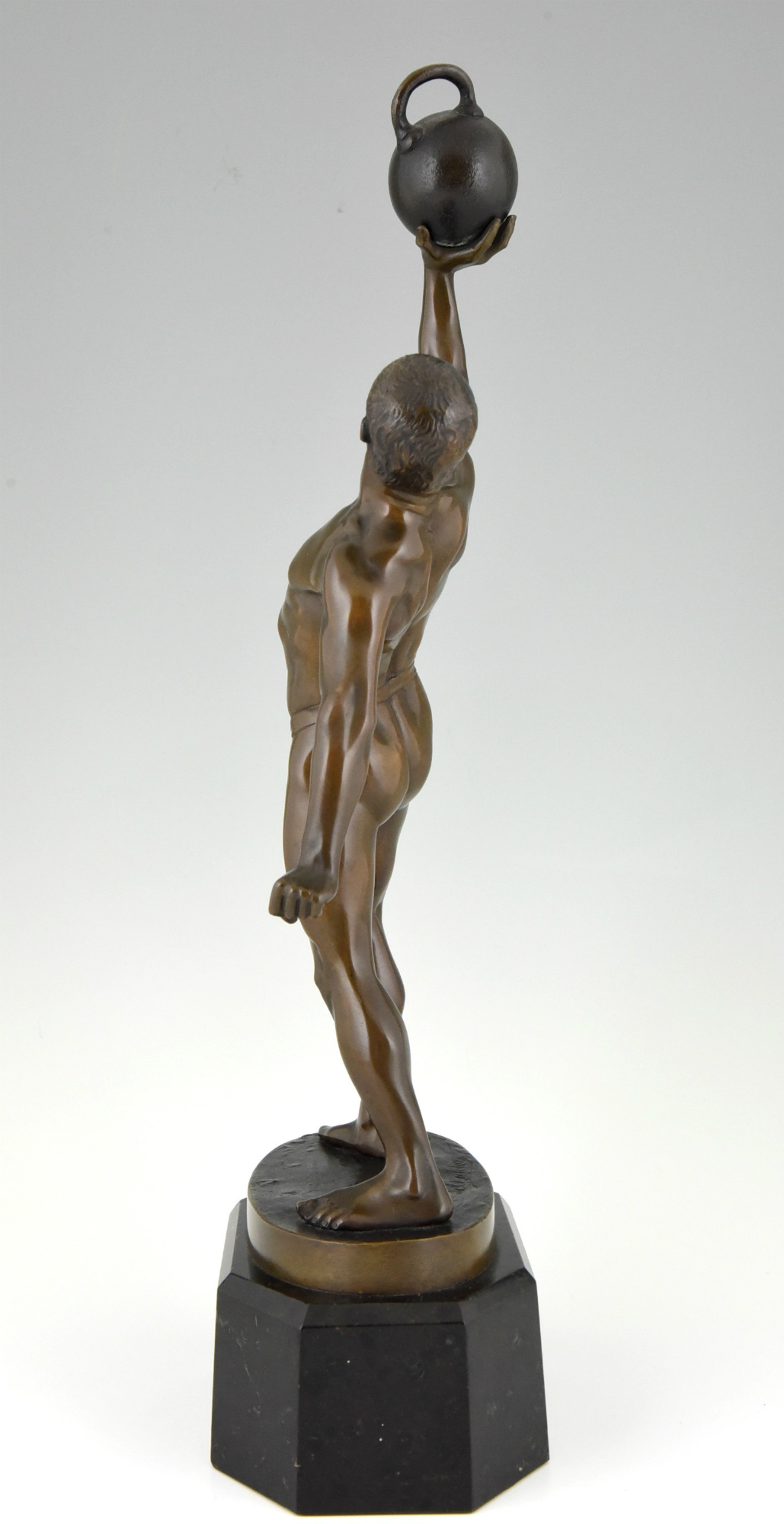 Skulptur Gewichtheber Gewichtheben Antik-Stil Bronze Figur Moderne Pokal Trophäe 