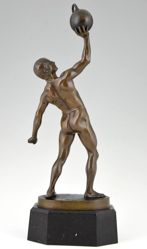 Antiek bronzen beeld gewichtheffer