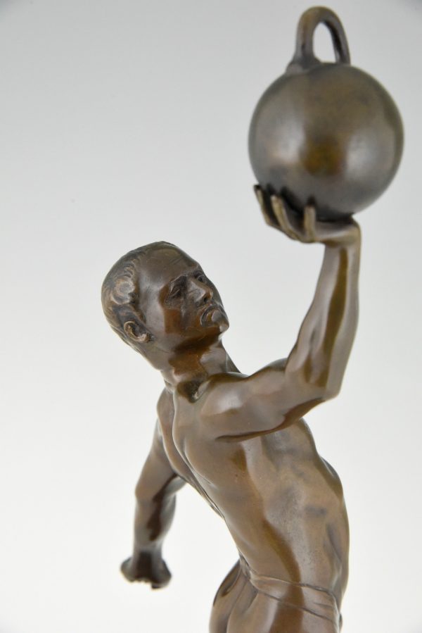 Antique bronze sculpture male nude weightlifter