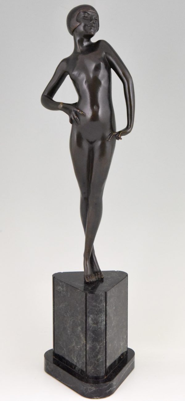 Art Deco bronze sculpture of a standing nude, Pride