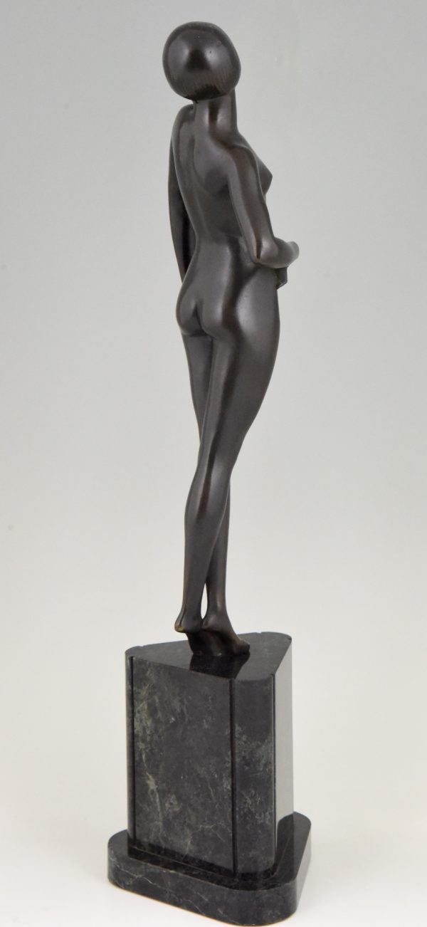 Art Deco bronze sculpture of a standing nude, Pride