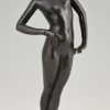 Sculpture en bronze Art Deco femme nue debout.