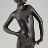 Sculpture en bronze Art Deco femme nue debout.