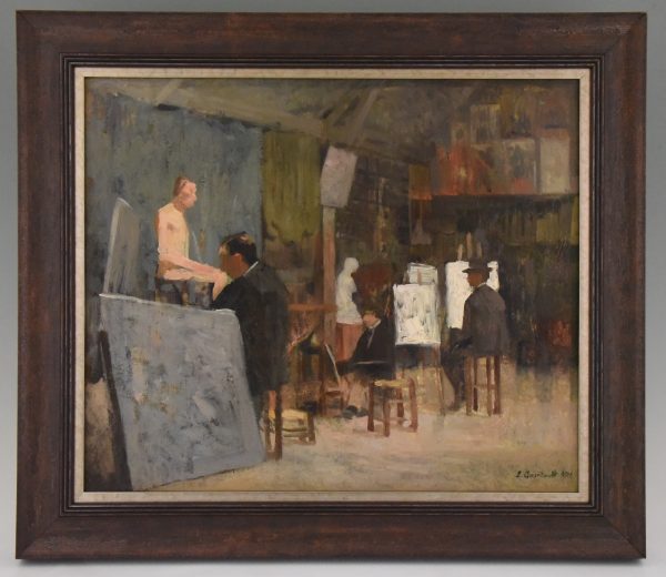 French painting of artists in a painting class or workshop