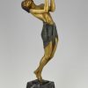 Art Deco sculpture bronze oriental lady with tray