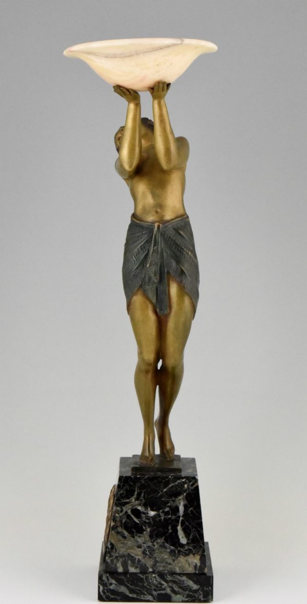 Art Deco bronzen beeld oriëntaalse vrouw met schaal