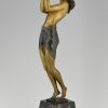 Art Deco bronzen beeld oriëntaalse vrouw met schaal