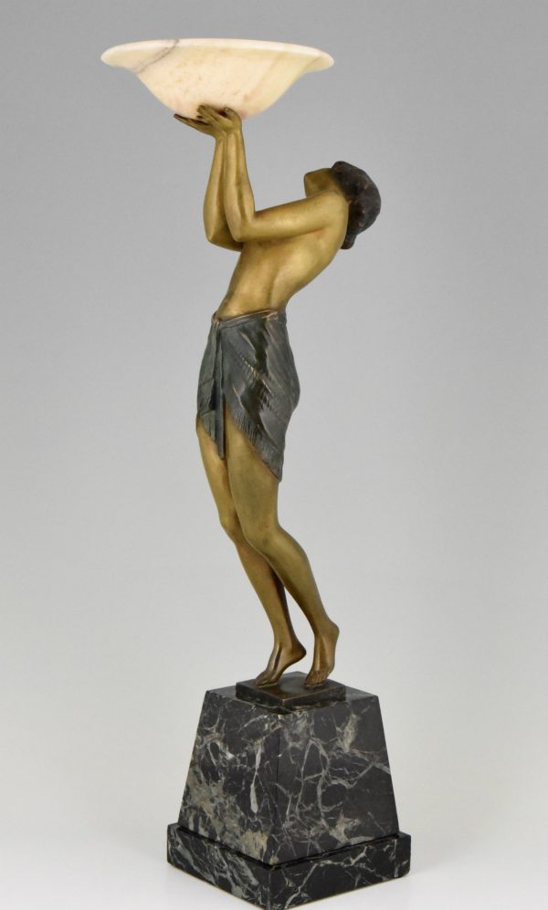 Art Deco sculpture bronze oriental lady with tray