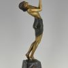 Art Deco bronzen beeld oriëntaalse vrouw met schaal