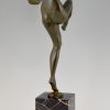 Art Deco bronzen sculptuur danseres, naakt met tamboerijn