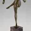 Art Deco Bronze Skulptur Frauenakt Tänzerin mit Tamburin