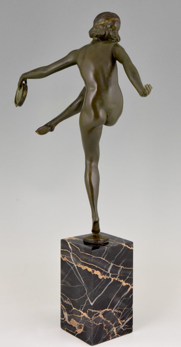 Art Deco bronze sculpture danseuse nue au tambourin