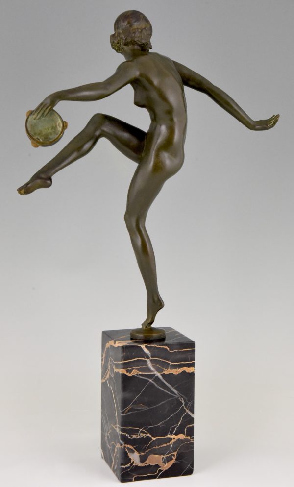 Art Deco bronze sculpture nude tambourine dancer