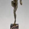 Art Deco bronzen sculptuur danseres, naakt met tamboerijn