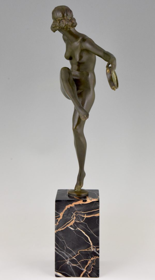 Art Deco bronze sculpture nude tambourine dancer