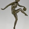 Art Deco bronzen sculptuur danseres, naakt met tamboerijn