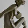 Art Deco bronze sculpture danseuse nue au tambourin