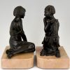 Art Deco bronze bookends lady and satyr